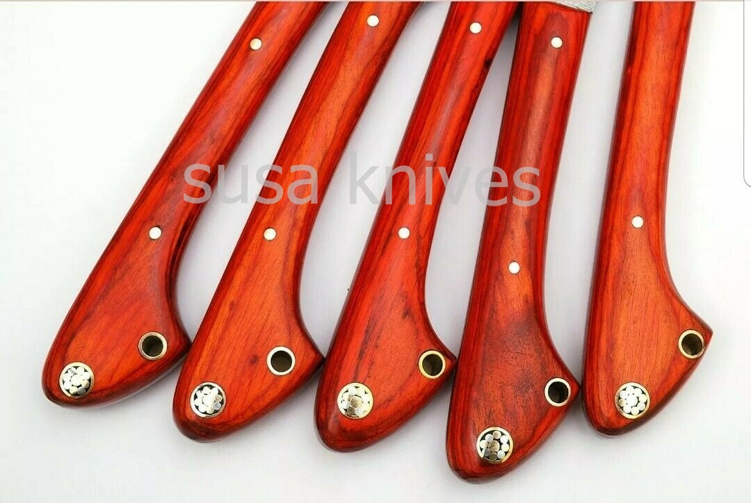 Custom Handmade Damascus kitchen/Chef Knife Set  5pcs-Orange - SUSA KNIVES