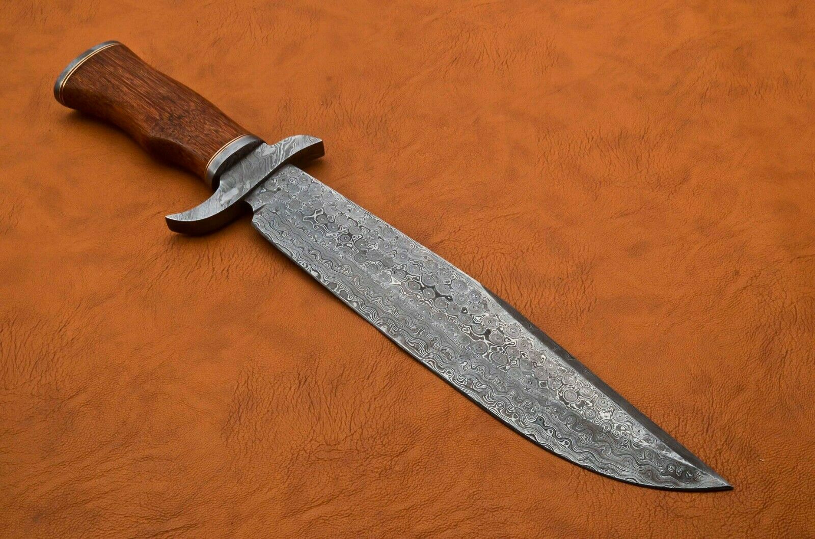 HANDMADE DAMASCUS STEEL HUNTING BOWIE/DAGGER KNIFE HANDLE ROSE WOOD - SUSA KNIVES
