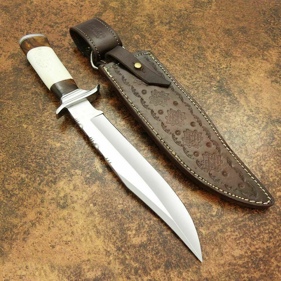 Beautiful Custom Handmade D2 Steel Hunting Knife | Sheath | Camel Bone Handle - SUSA KNIVES