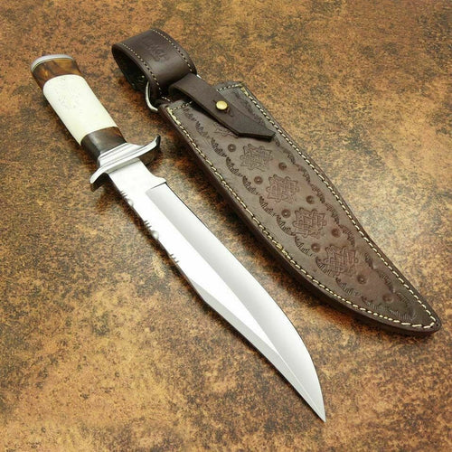Beautiful Custom Handmade D2 Steel Hunting Knife | Sheath | Camel Bone Handle - SUSA KNIVES