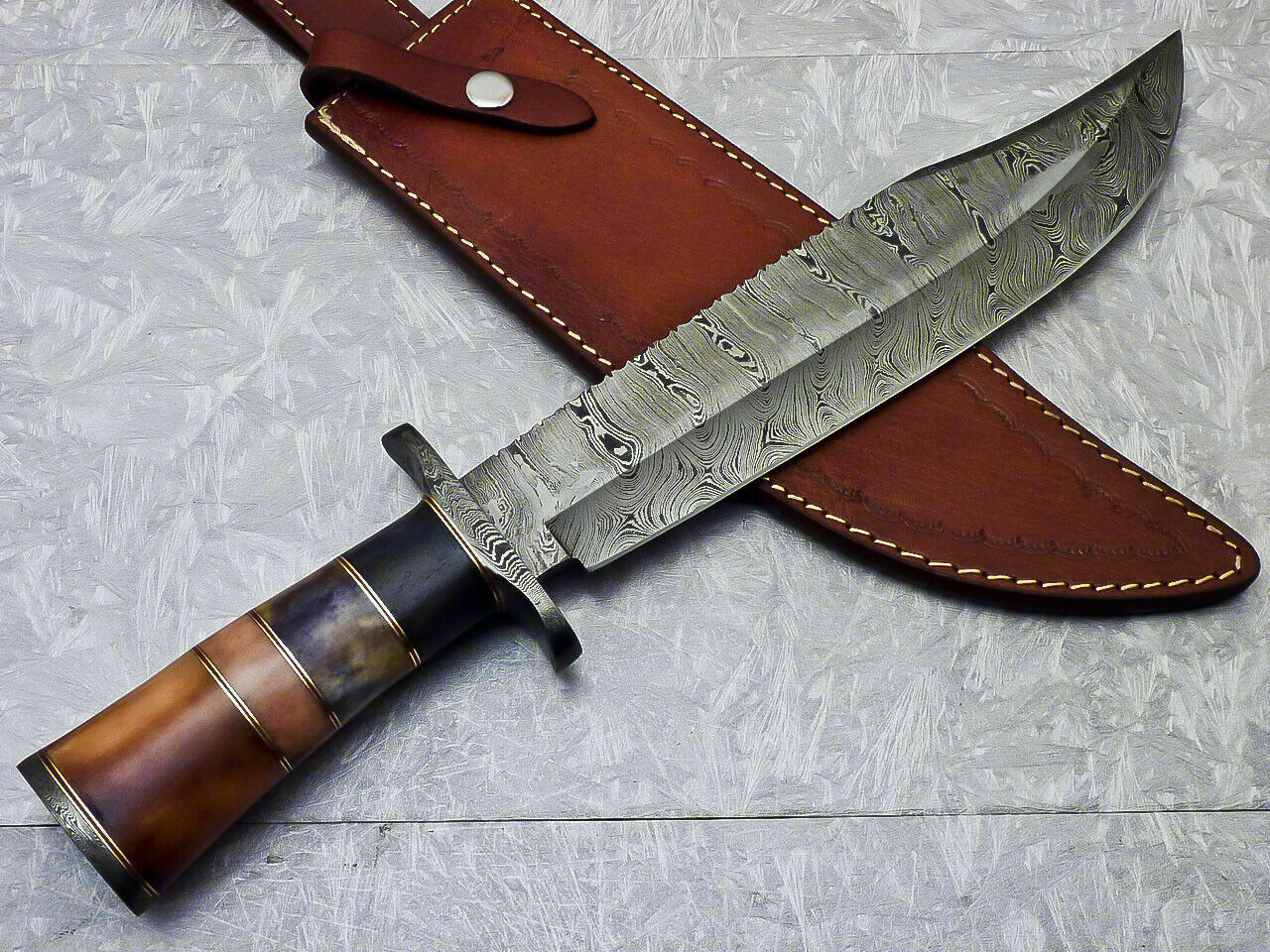 Amazing Custom Handmade Damascus Steel Bowie Knife " Stained Camel bone Handle - SUSA KNIVES