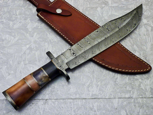 Amazing Custom Handmade Damascus Steel Bowie Knife " Stained Camel bone Handle - SUSA KNIVES