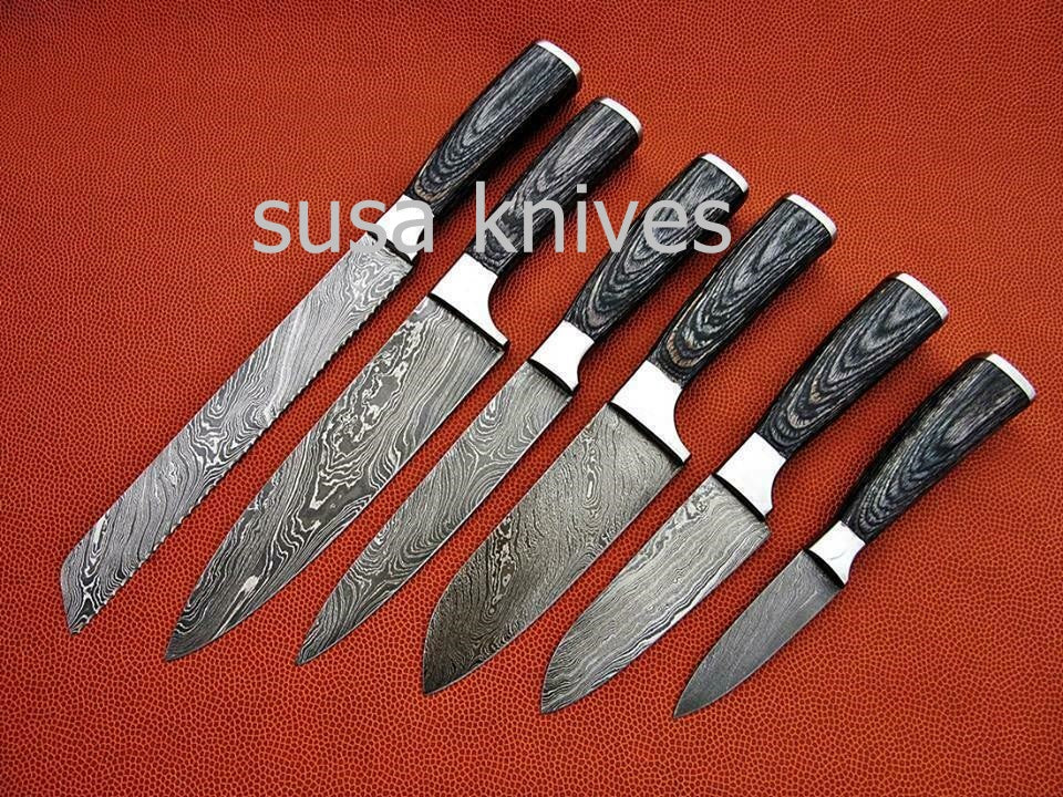 CUSTOM MADE DAMASCUS BLADE 6Pcs. CHEF/KITCHEN KNIVES SET - SUSA KNIVES