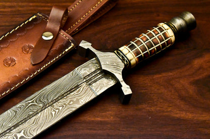 Custom Handmade Damascus Sword Dagger Double Edge Knife - SUSA KNIVES