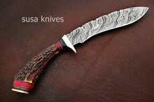 Load image into Gallery viewer, Custom Handmade Damascus Steel Kukri Style Hunting Knife with Stag Handle - SUSA KNIVES
