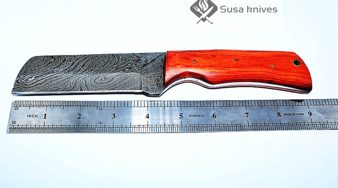 HAND FORGED DAMASCUS STEEL BULL CUTTER/COWBOY KNIFE & PUKKA WOOD HANDLE - SUSA KNIVES