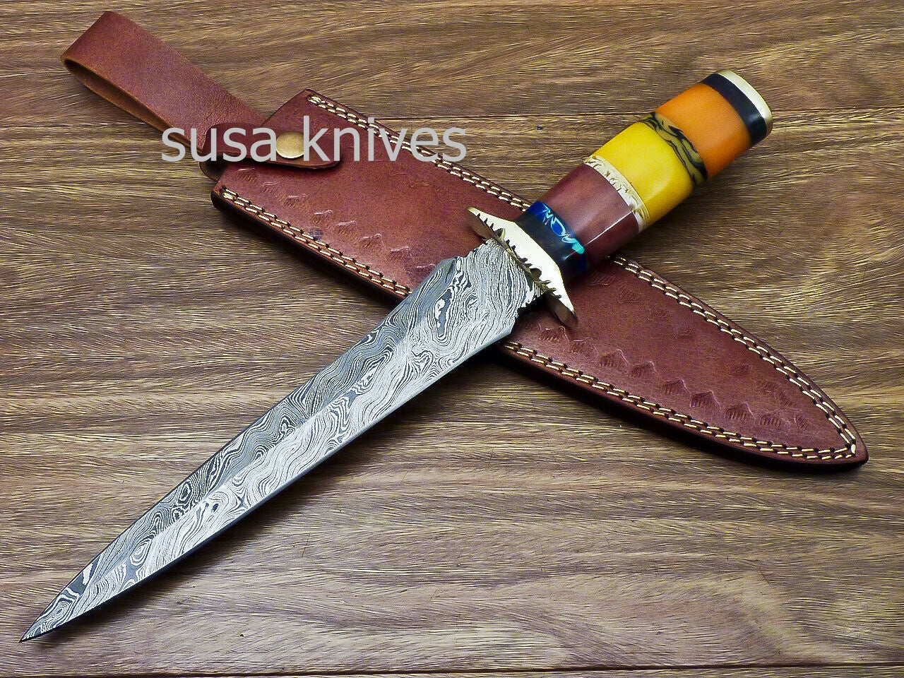 Stunning CUSTOM HAND FORGED DAMASCUS DAGGER HUNTING KNIFE CAMEL BONE - SUSA KNIVES