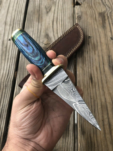 CUSTOM HAND FORGED DAMASCUS STEEL BOOT KNIFE W/ Wood - SUSA KNIVES