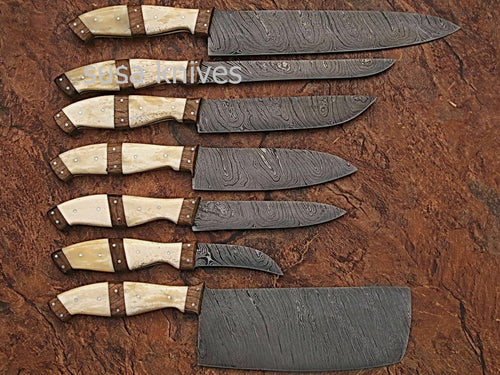 CUSTOM MADE DAMASCUS BLADE KITCHEN/CHEF KNIFE 07 PC'S SET - SUSA KNIVES