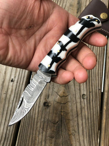 Custom HAND FORGED DAMASCUS STEEL Folding Pocket Knife W/ Back Lock - SUSA KNIVES