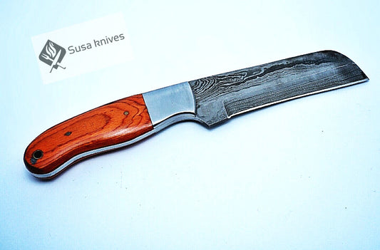 HAND FORGED DAMASCUS STEEL BULL CUTTER/COWBOY KNIFE & PUKKA WOOD HANDLE - SUSA KNIVES