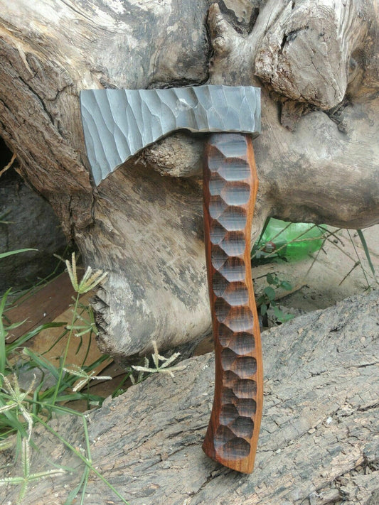 Amazing blades Handmade Damascus 10 inches Axe Rose Wood Handle With Sheath - SUSA KNIVES
