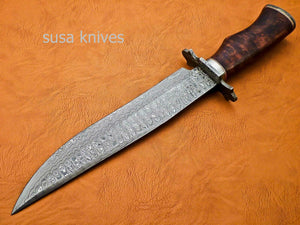 Handmade Damascus Steel Bowie Knive - Rose Wood Handle - SUSA KNIVES