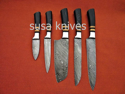 CUSTOM MADE DAMASCUS BLADE 5Pcs. CHEF/KITCHEN KNIVES SET - SUSA KNIVES