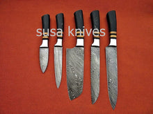Load image into Gallery viewer, CUSTOM MADE DAMASCUS BLADE 5Pcs. CHEF/KITCHEN KNIVES SET - SUSA KNIVES
