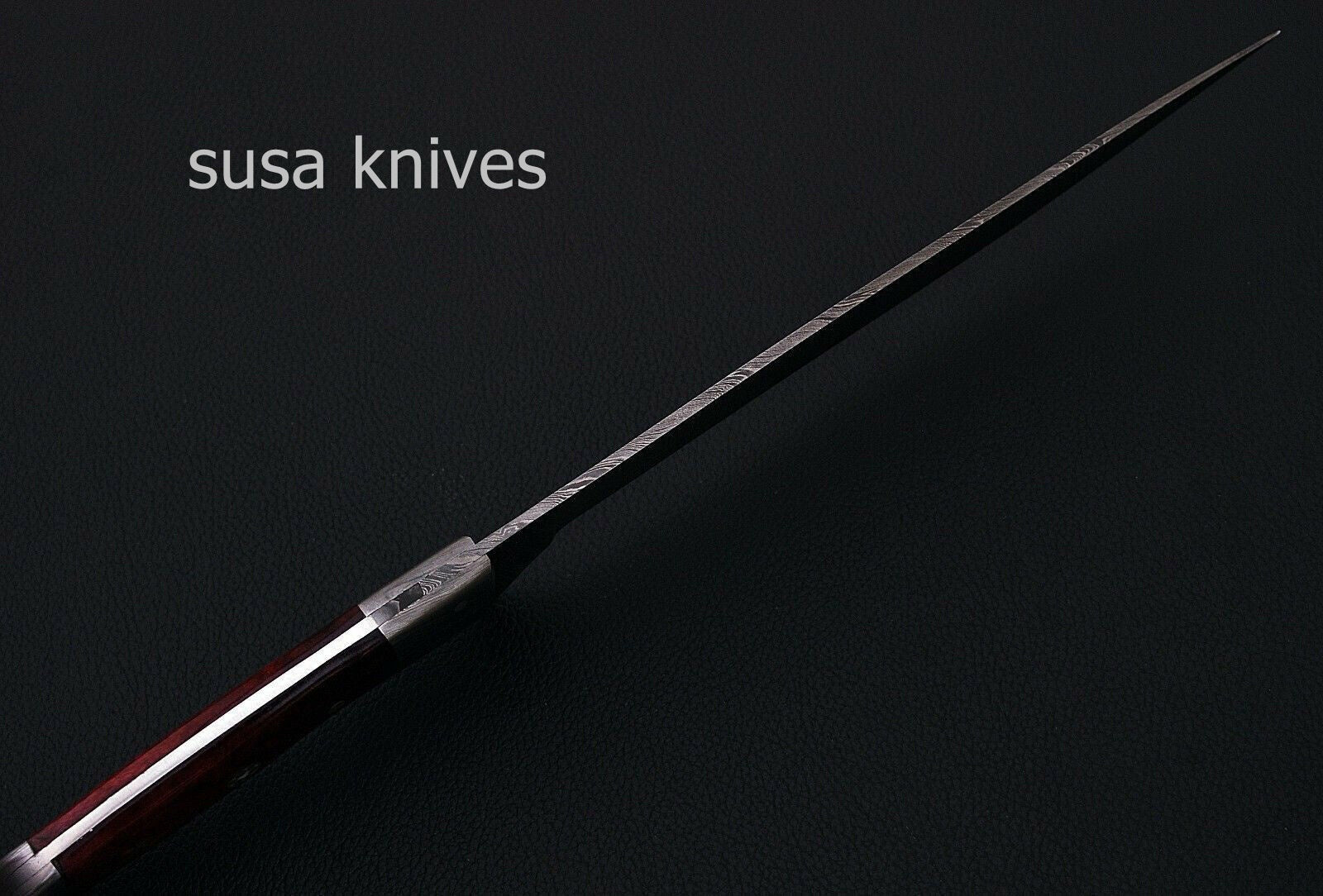 CUSTOM HANDMADE DAMASCUS STEEL KITCHEN/FILET KNIFE WITH LEATHER - SUSA KNIVES