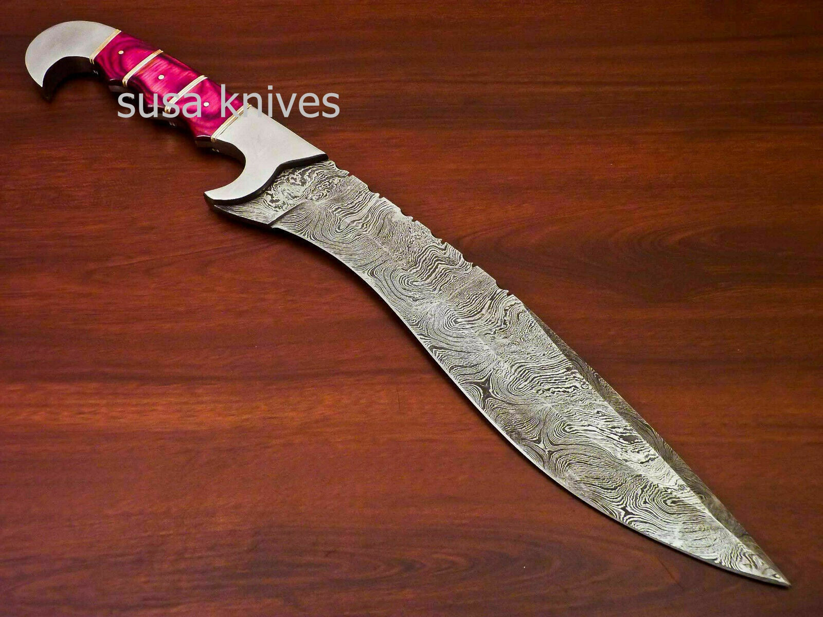 Kukri Knife -Custom Handmade Damascus Kukri Knife [Sheath] Hard Wood Handle - SUSA KNIVES