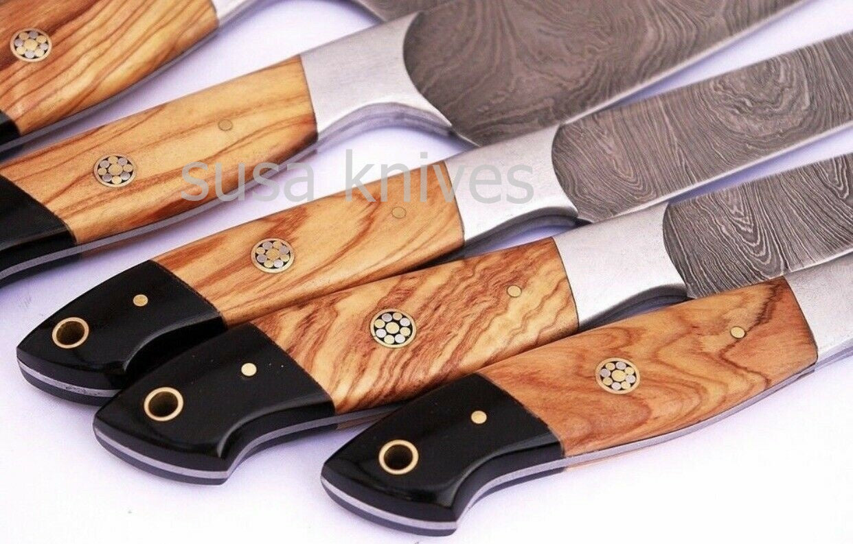 HANDMADE DAMASCUS STEEL CHEF KNIFE KITCHEN SET KNIVES 9 PCS - SUSA KNIVES