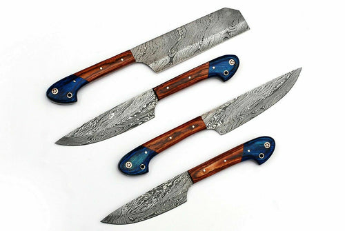 Set Of 4 Beautiful Handmade Damascus Steel Chef Knives With Leather Bag - SUSA KNIVES