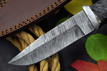 Load image into Gallery viewer, CUSTOM HANDMADE DAMASCUS STEEL RAM HORN LOVELESS STYLE CHUTE KNIFE WITH SHEATH - SUSA KNIVES

