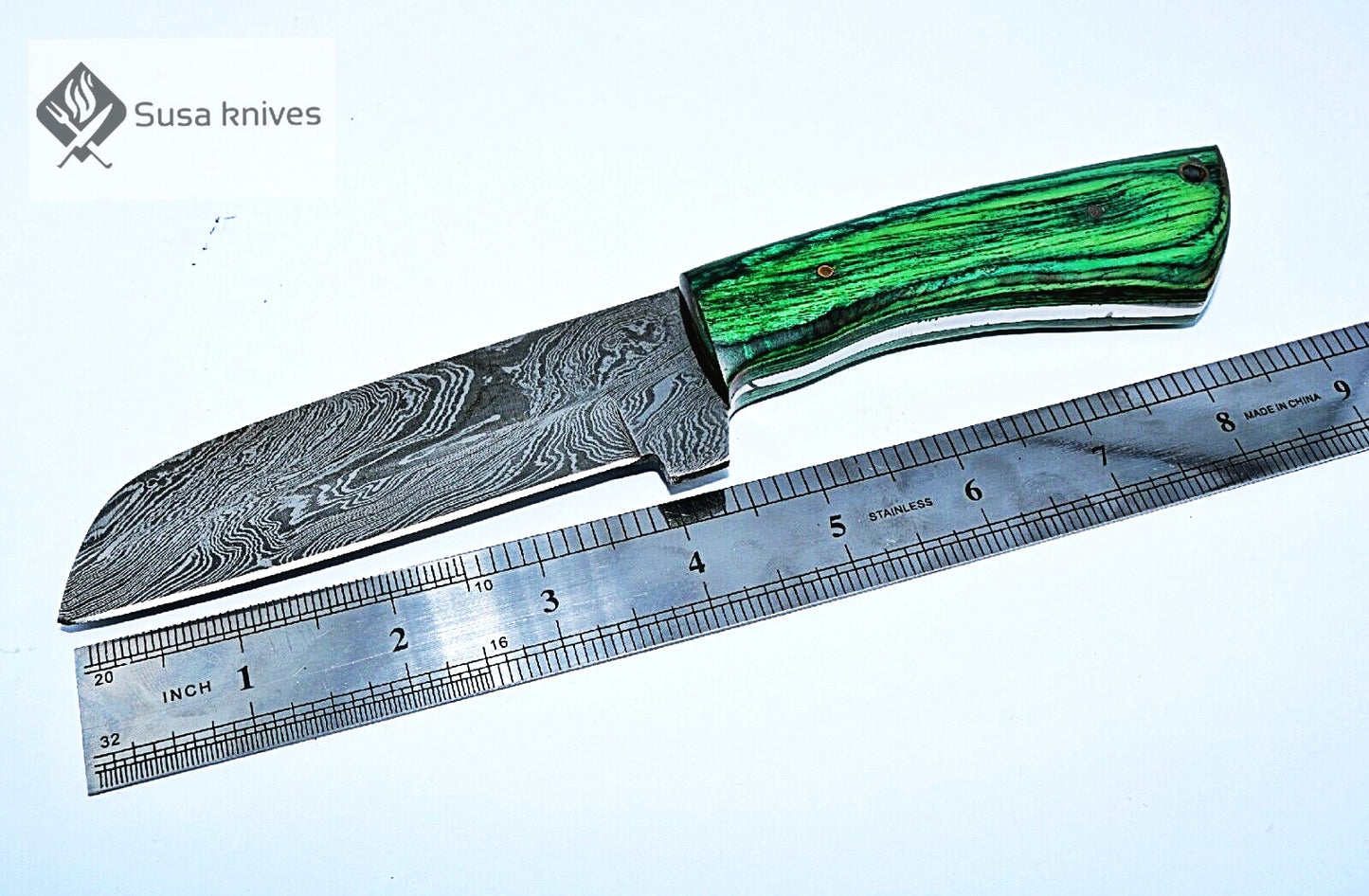HAND FORGED DAMASCUS STEEL BULL CUTTER/COWBOY KNIFE & PUKKA WOOD HANDLE - SUSA KNIVES