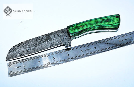 HAND FORGED DAMASCUS STEEL BULL CUTTER/COWBOY KNIFE & PUKKA WOOD HANDLE - SUSA KNIVES