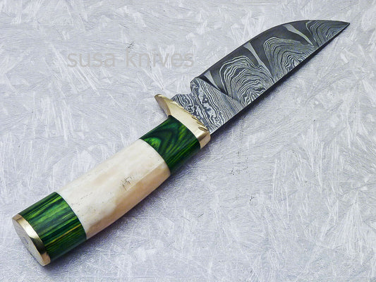 HANDMADE DAMASCUS 8.0" HUNTING KNIFE WITH CAMEL BONE HANDLE - SUSA KNIVES