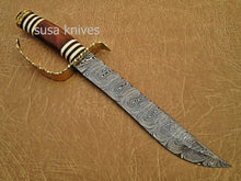 Load image into Gallery viewer, Beautiful Handmade Damascus Steel Hunting Bowie Knife Camel Bone wood Handle - SUSA KNIVES
