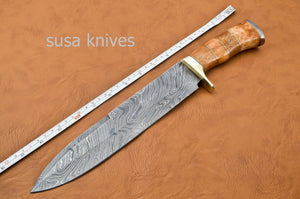 Handmade Damascus Steel Bowie Knive - Coloured Cammel Bone Handle - SUSA KNIVES
