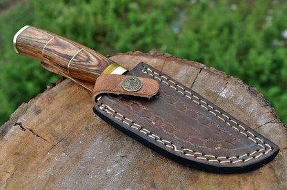 HAND FORGED DAMASCUS STEEL Hunting Knife w/ Wood & Brass Guard handle - SUSA KNIVES