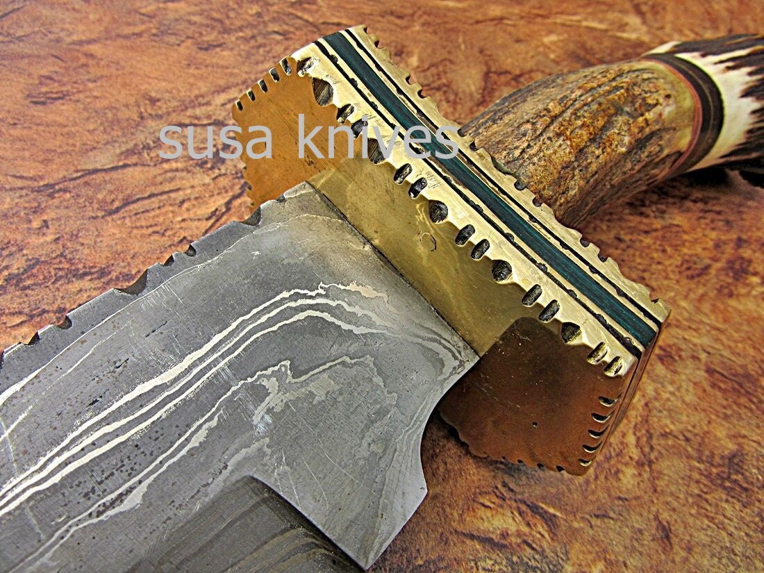 CUSTOM HAND MADE DAMASCUS STEEL HUNTING SWORD KNIFE - SUSA KNIVES