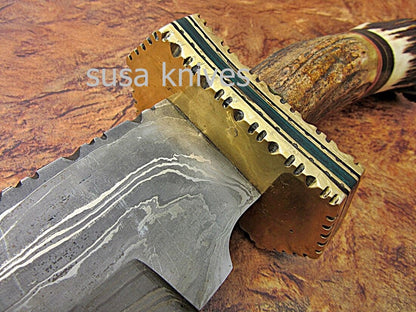 CUSTOM HAND MADE DAMASCUS STEEL HUNTING SWORD KNIFE - SUSA KNIVES