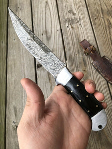 CUSTOM HAND FORGED DAMASCUS STEEL Hunting KNIFE W/Horn & Steel HANDLE - SUSA KNIVES
