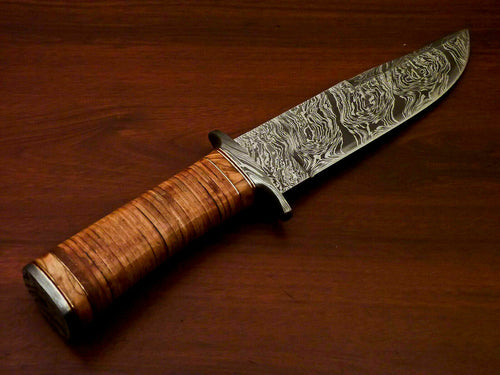 Amazing Custom Handmade Damascus Steel Hunting Knife |Sheath Leather Roll Handle - SUSA KNIVES