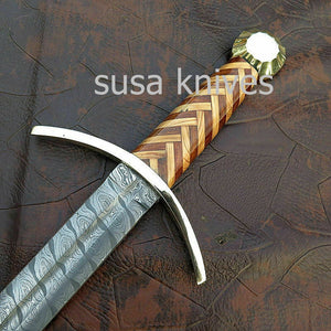 Custom Handmade Damascus Sword with leather sheath - SUSA KNIVES
