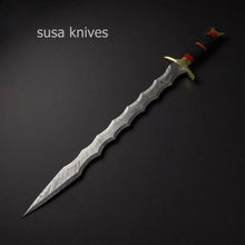 Load image into Gallery viewer, CUSTOM HANDMADE 28.5inches DAMASCUS STEEL KRIS BLADE SWORD WITH LEATHER SHEATH - SUSA KNIVES

