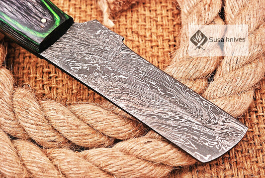 HAND FORGED DAMASCUS STEEL BULL CUTTER/COWBOY KNIFE & PUKKA WOOD HANDLE - SUSA KNIVES