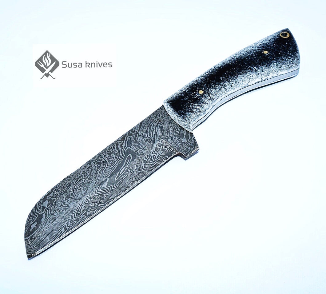 HAND FORGED DAMASCUS STEEL BULL CUTTER/COWBOY KNIFE & RISEN HANDLE - SUSA KNIVES