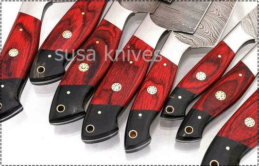 KNIVES 8 PCS HANDMADE DAMASCUS STEEL CHEF KNIFE KITCHEN SET - SUSA KNIVES