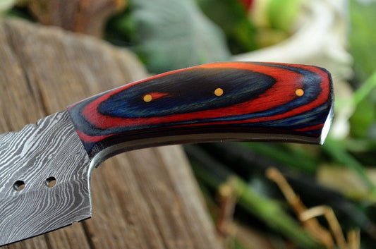 CUSTOM HANDMADE DAMASCUS STEEL MINI POCKET CLEAVER HUNTING BOOT KNIFE - SHEATH - SUSA KNIVES