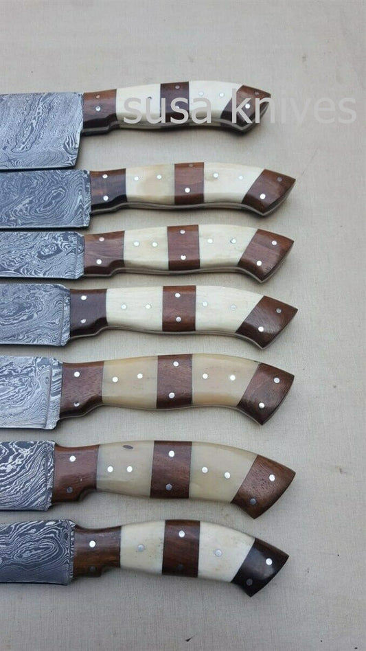 Customized Handmade Damascus sharp kitchen knife 7 pcs set - SUSA KNIVES