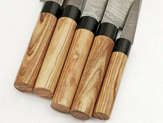 Set Of 5 Beautiful Handmade Damascus Steel Chef Knives With Leather Bag - SUSA KNIVES