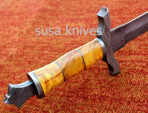 Custom Handmade Damascus Steel Sword [Sheath] Olive Wood Handle - SUSA KNIVES
