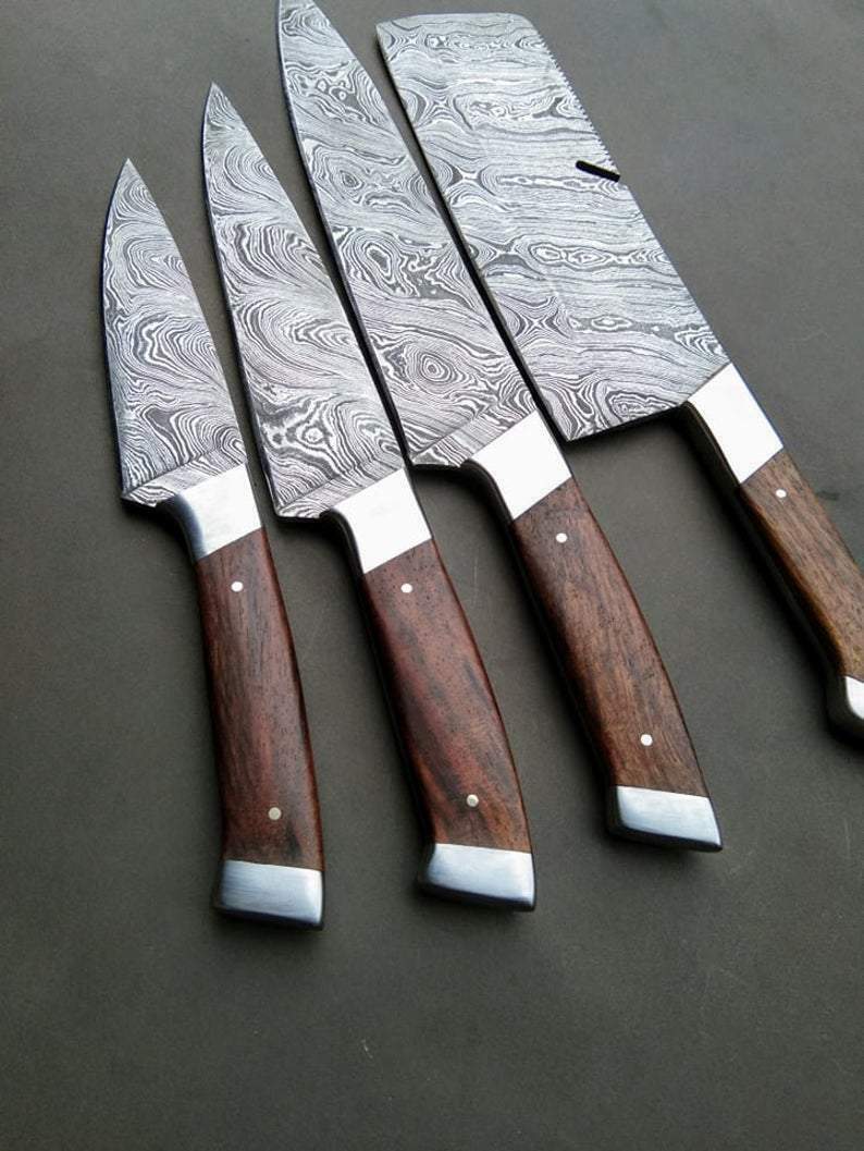Set Of 4 Beautiful Handmade Damascus Steel Chef Knives With Leather Bag - SUSA KNIVES