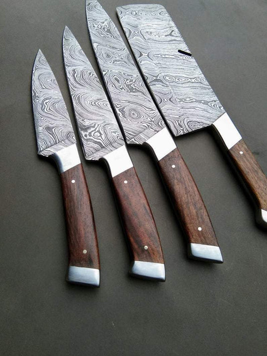 Set Of 4 Beautiful Handmade Damascus Steel Chef Knives With Leather Bag - SUSA KNIVES