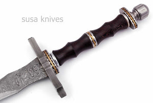 Beautiful Custom Handmade Damascus Steel Sword [Sheath] Rose Wood Handle - SUSA KNIVES