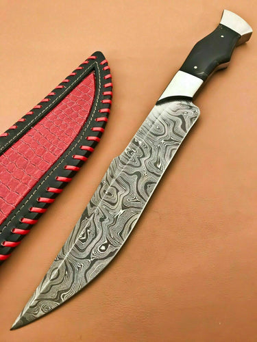 Custom Handmade Hunting Steel Hunting Knife | Sheath Buffalo Horn Handle - SUSA KNIVES