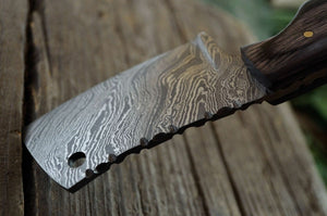 CUSTOM MADE DAMASCUS STEEL 7" EXOTIC WOOD MINI CLEAVER KNIFE WITH POUCH - SUSA KNIVES