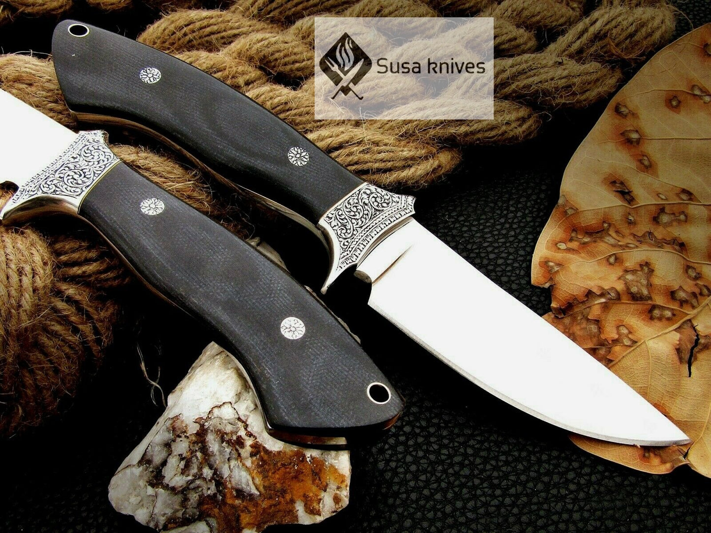 , HANDMADE ENGRAVED, HUNTING/FIGHTING KNIFE  440C MIRROR POLISHED - SUSA KNIVES