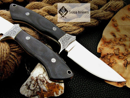 , HANDMADE ENGRAVED, HUNTING/FIGHTING KNIFE  440C MIRROR POLISHED - SUSA KNIVES